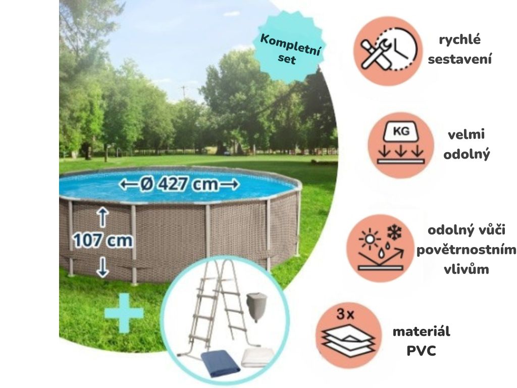 Nadzemní bazén s ocelovou konstrukcí Summer Waves Elite Frame Rattan 4,27 x 1,07 m 23356 1